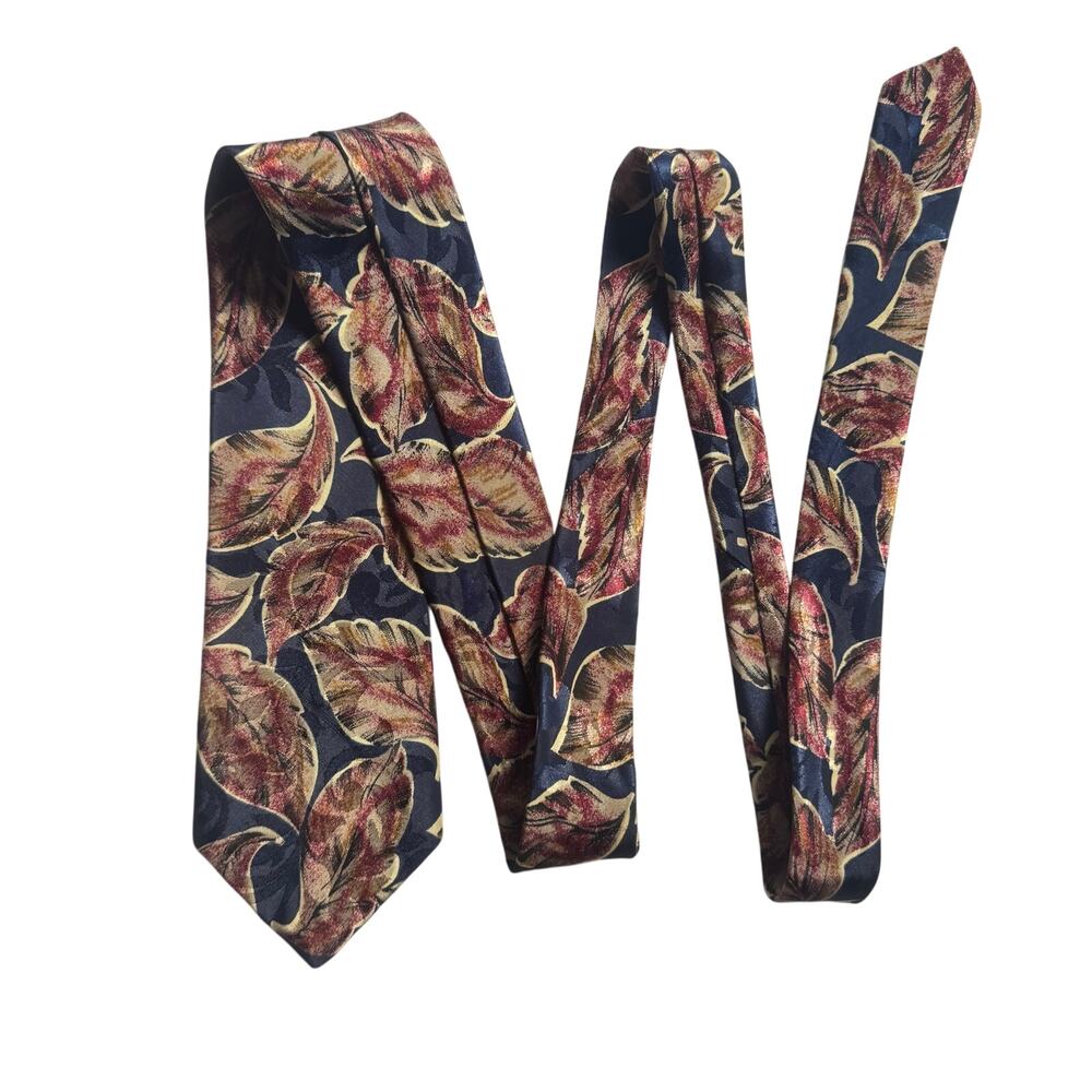 Vintage Guy Laroche Cravate Tie Made in USA Abstract Leaf Motif Designer Necktie